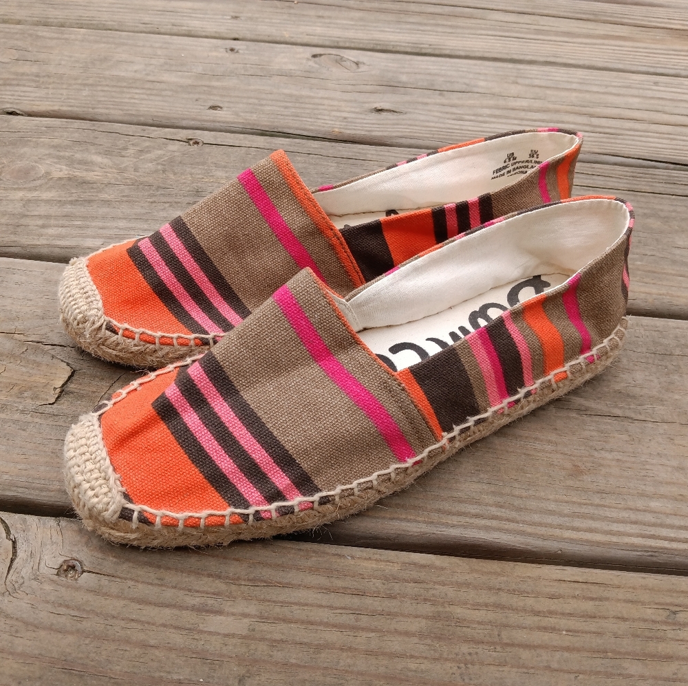 Sam Edelman Verona Orange, Pink, Brown Striped Canvas Espadrille Shoes Size 6.5M